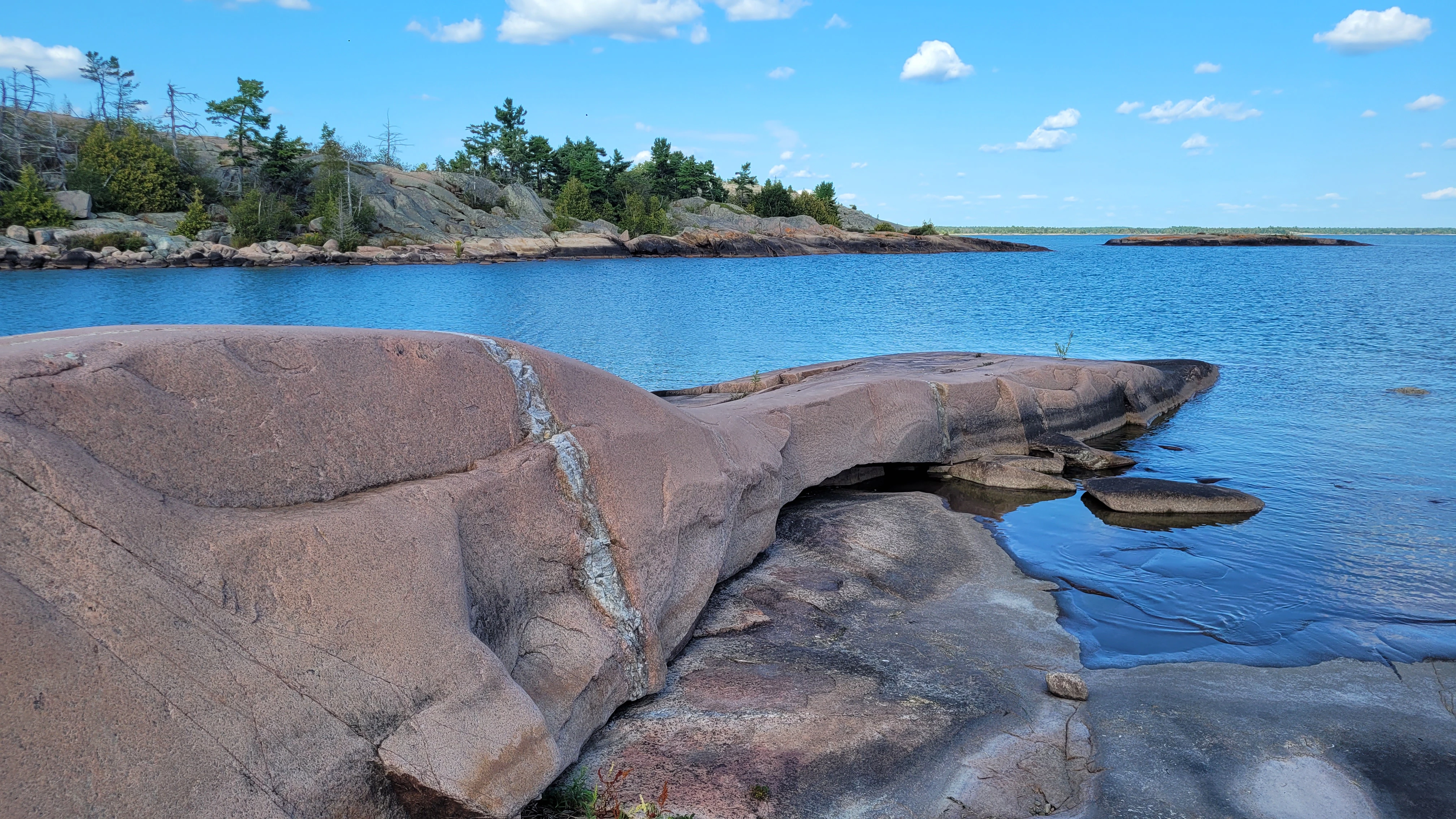 A view from a pink granite rock with a quartz veign in the Georgian Bay's thirty thousand Islands